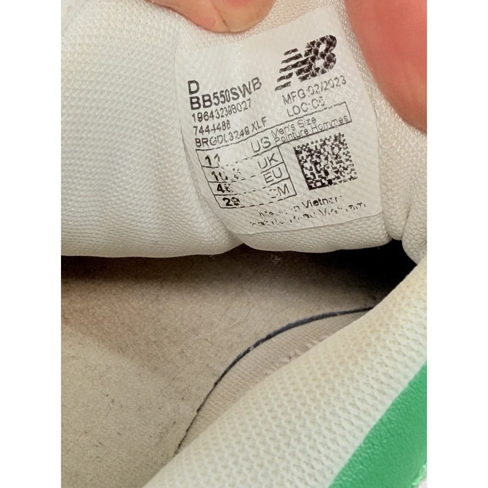 New Balance 550 White Classic Pine Summer Fog Green Men's Size 11 BB550SWB